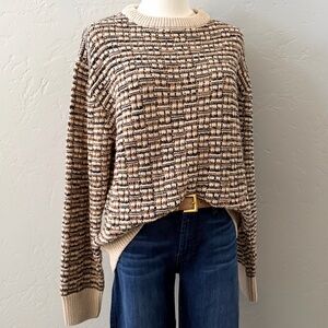 Zara Textured Knit Wool Blend Sweater Neutral Oversized Women M